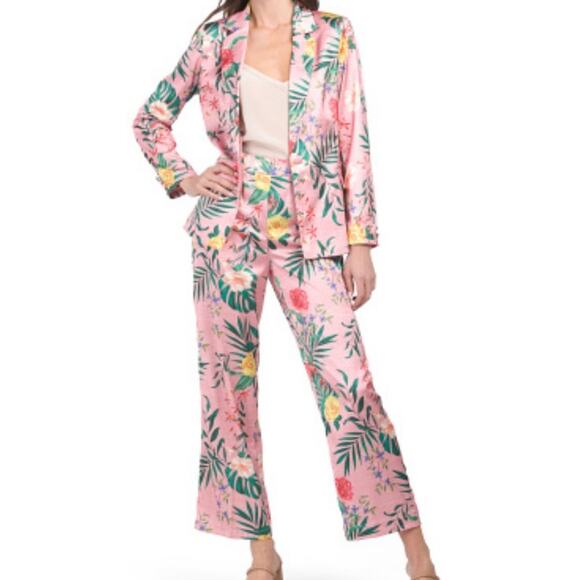 Rachel Zoe Women’s Suit Set Pink Floral Tropical Size Large Blazer NWT - Picture 1 of 12
